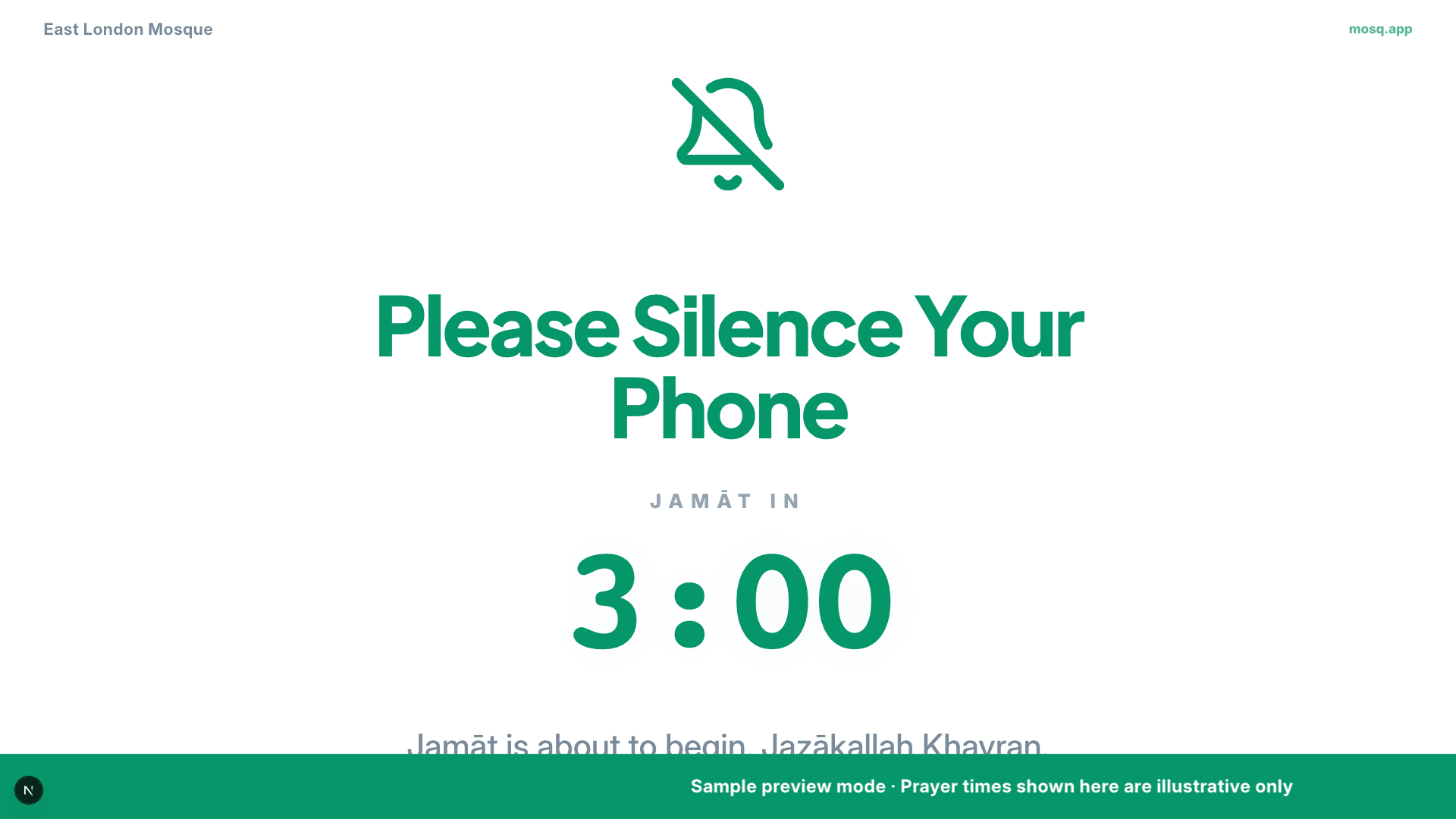 Display in Iqamah Countdown state