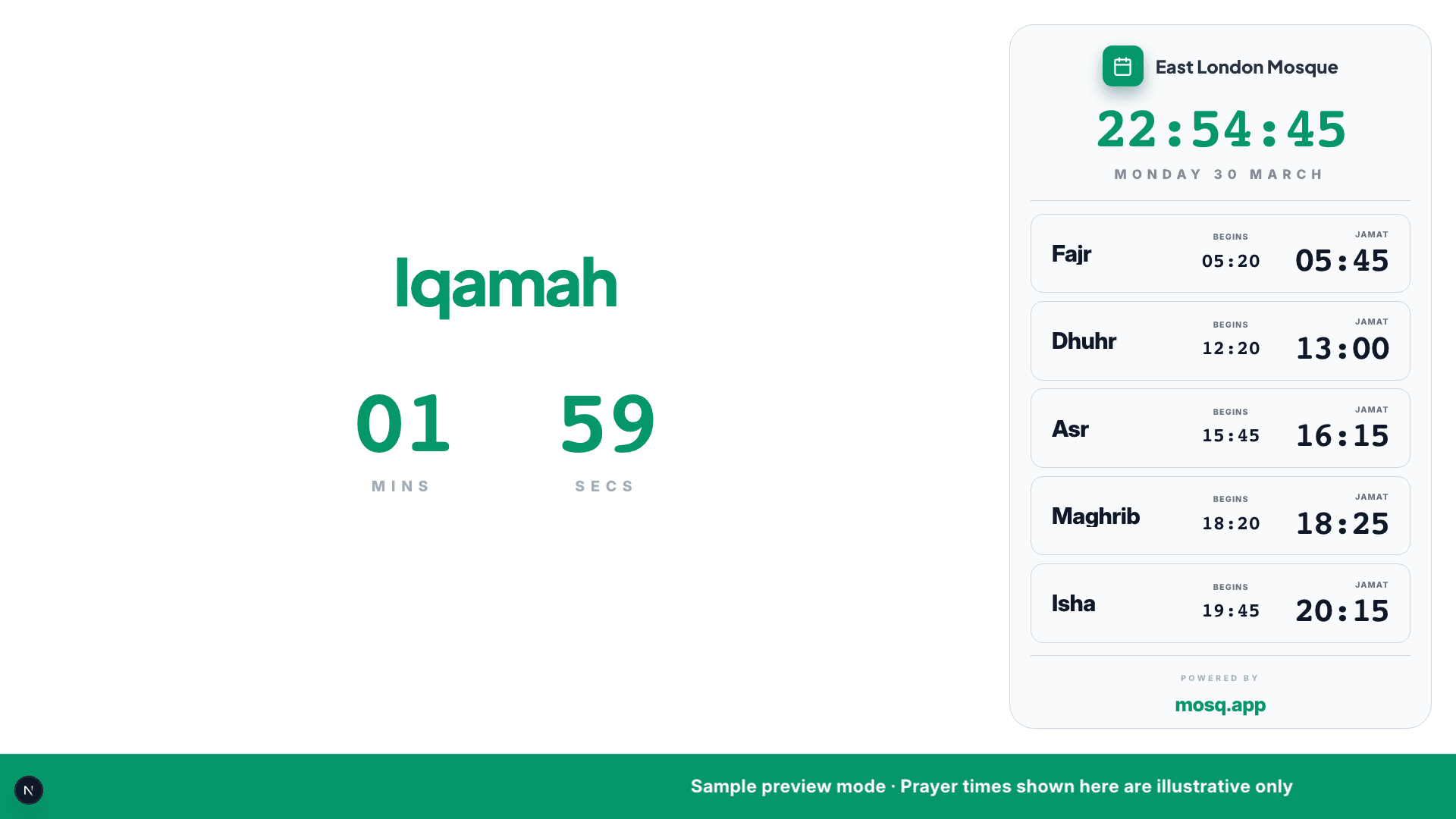 Iqamah Countdown slide preview